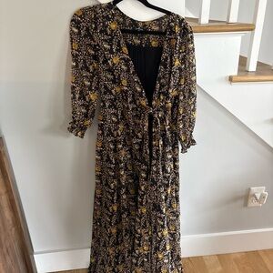 Lulu’s Floral Black and Yellow Women's Dress